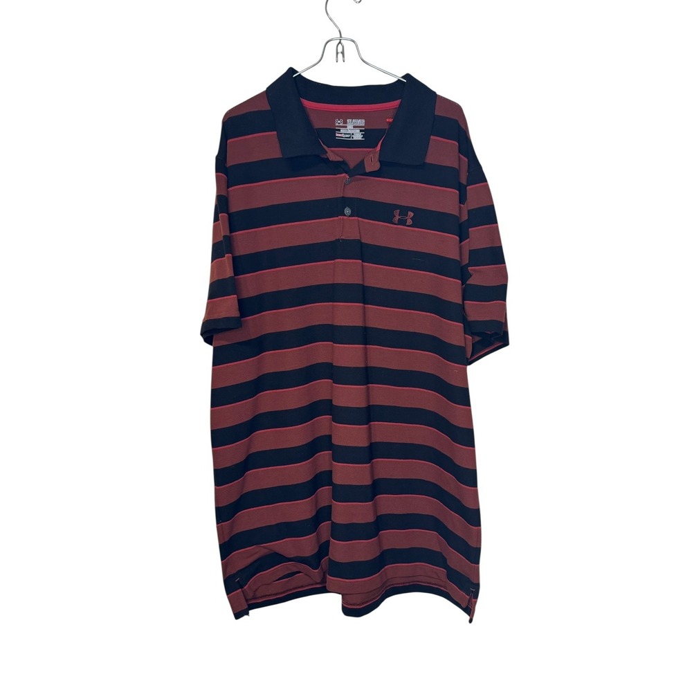 Under Armour Men Polo Shirt Loose Heatgear Short‎ Sleeve Striped Oversized 2XL